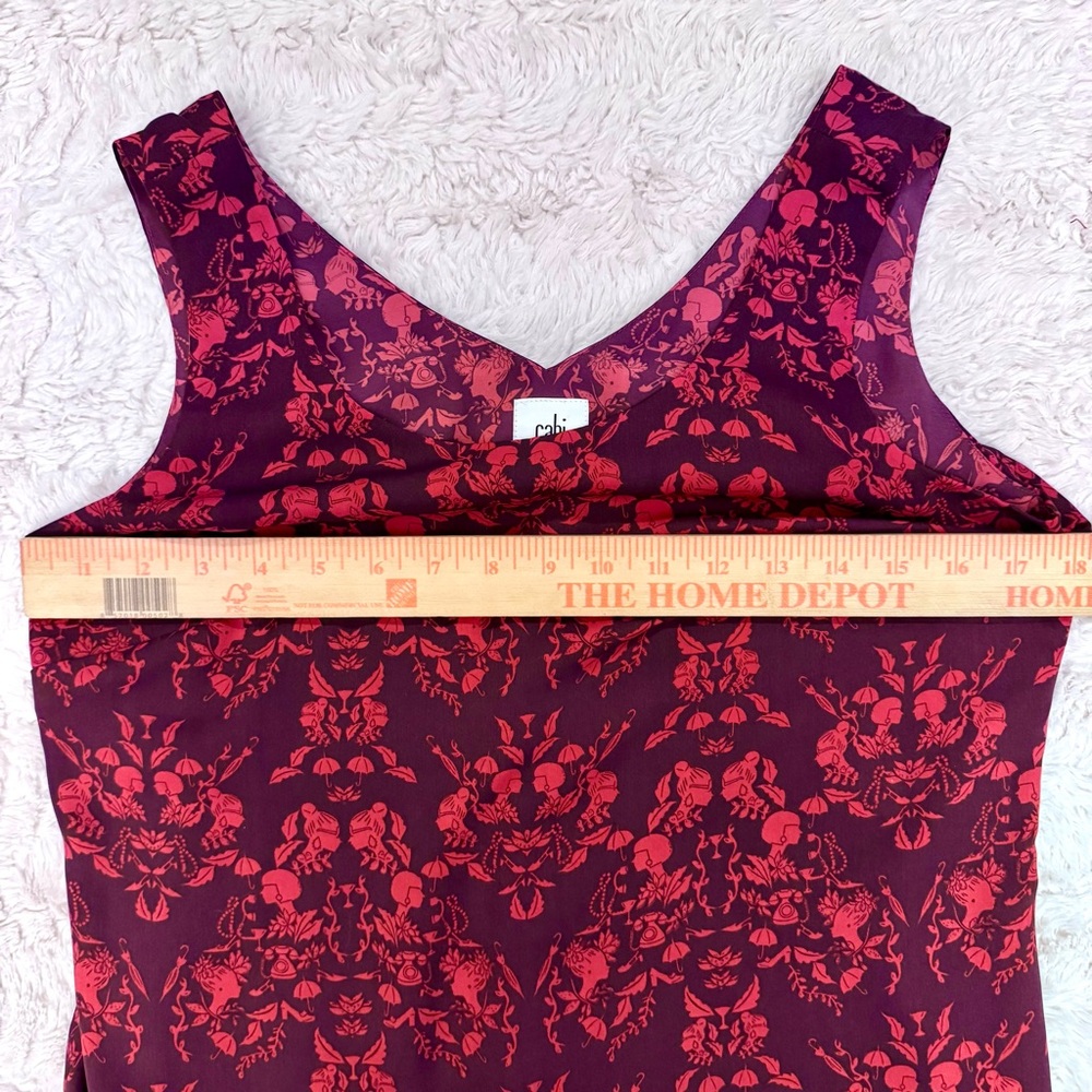 Cabi size small Sakura Cameo Tank Plum Maroon Red Print Blouse workwear - Picture 4 of 6